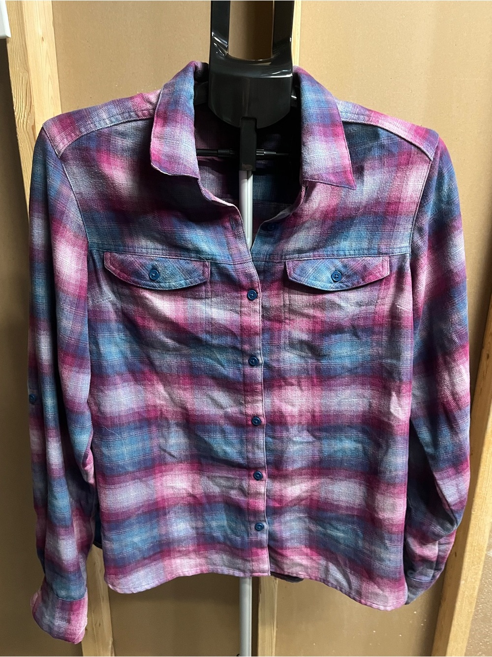 Columbia Plaid Button-Front Shirt - Pink & Blue